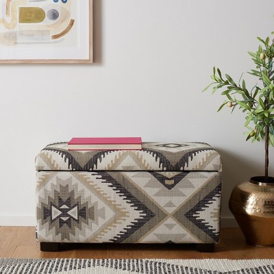 Small Tribal Design Linen Storage Bench with Birch Wood