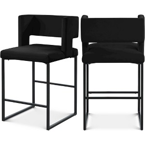 Meridian Furniture,Caleb Black Velvet Counter Stool, Set of 2 - 1 of 4