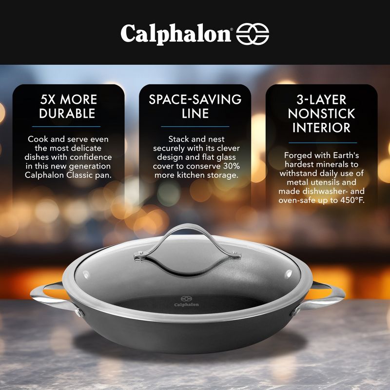 Calphalon Premier Space Saving 12" Everyday Pan with Lid, Hard-Anodized Nonstick Cookware w/ MineralShield Technology, Dishwasher & Oven Safe, 2 of 7