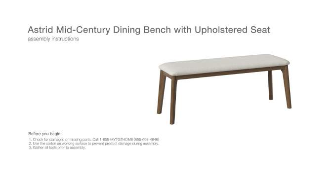 Astrid Mid-Century Dining Bench with Upholstered Seat Walnut - Threshold&#8482;, 2 of 9, play video