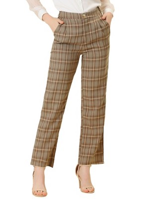 INSPIRE CHIC Women's Plaid Elastic Waist Casual Work Office Long Pants