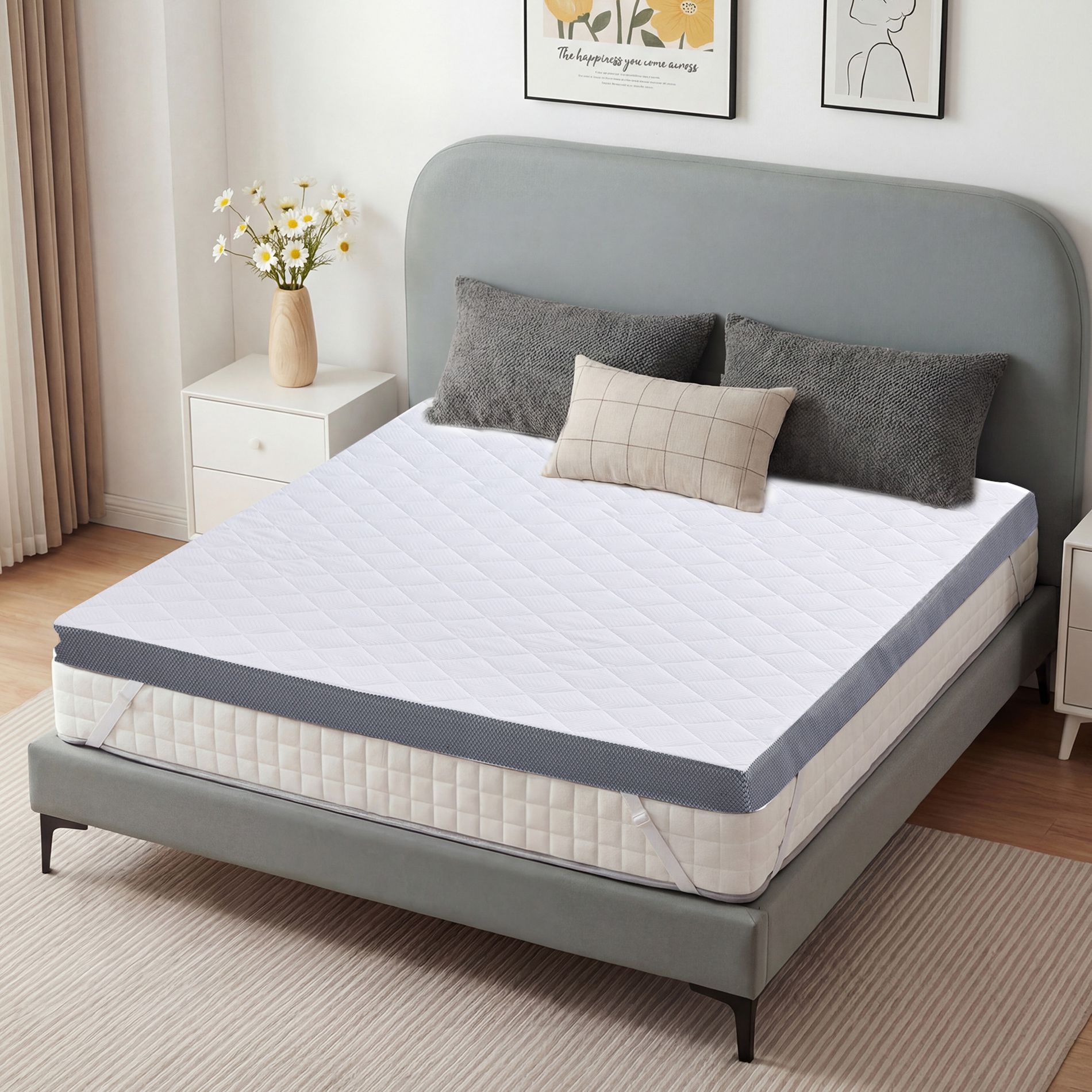 Dyonery 3" Extra Firm High-Density Foam Mattress Pad, Pain Relieving Bed Topper, Washable Cover with Anti-Slip Straps, CertiPUR-US Oeko-Tex Certified