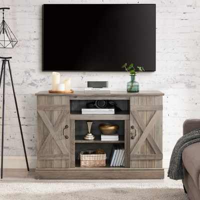 TV Stand For TVs Up To 50”, Retro Style Entertainment Center, Media Center Console Table W/Open Shelves & 2 Doors For Lounge Room Living Room