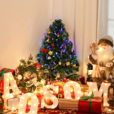 Whisen 2.5FT Prelit Tabletop Artificial Christmas Tree with Realistic Branches, Fiber Optic LED Lights and 85 Tips - Green