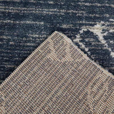 Dark Blue Coastal Shell Pattern Synthetic Area Rug