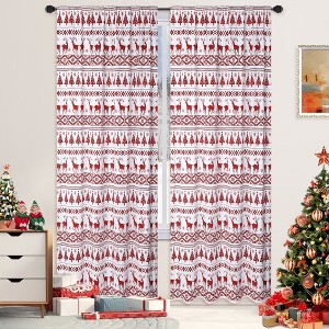 Christmas Tree and Deer Design Xmas Curtains Velvet Room Darkening Window Drapes - 1 of 4