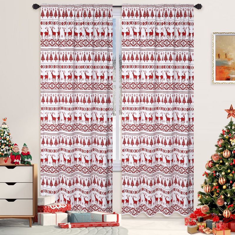 Christmas Tree and Deer Design Xmas Curtains Velvet Room Darkening Window Drapes, 1 of 7