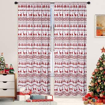 Trinity Christmas Tree and Deer Design Xmas Curtains Velvet Room Darkening Window Drapes