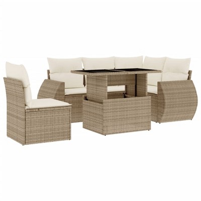 vidaXL 6 Piece Patio Sofa Set with Cushions - Beige and Cream Poly Rattan