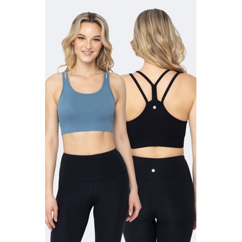 Yogalicious 2 Pack Longline Seamless Sports Bra With Strappy Back And  Ribbed Details - Spring Lake/black - Medium : Target