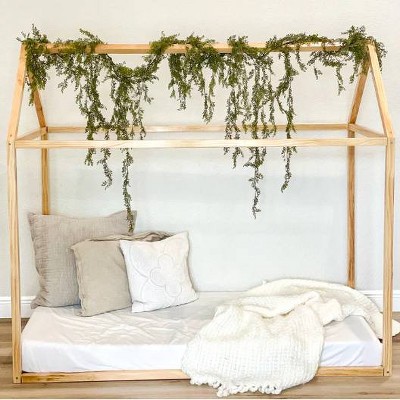 Natural Cedar Montessori House Bed Frame for Toddlers