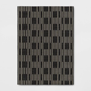 5'x7' Striped Checks Outdoor Rug Charcoal Gray - Threshold™ - 1 of 4