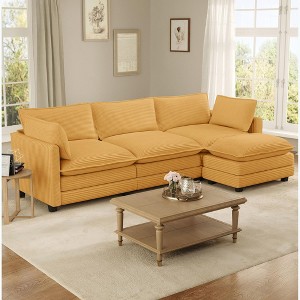 Hyleory Cozy Corduroy L-Shaped Sectional Sofa with Movable Ottoman - Soft Touch, Space-Saving Design - 1 of 4