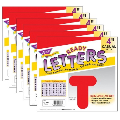 6pk 4" Casual Uppercase Ready Letters Red - TREND