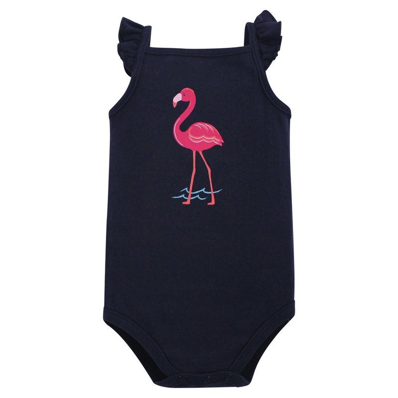 Hudson Baby Infant Girl Cotton Sleeveless Bodysuits 5pk, Bright Flamingo, 3 of 8