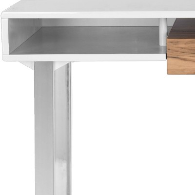 White and Natural Wood Modern Writing Desk with Drawer