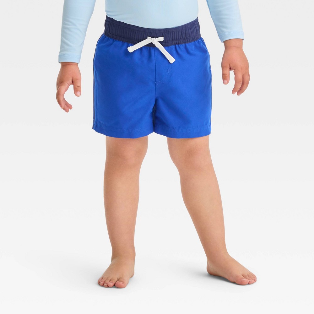 Photos - Swimwear Baby Boys' Solid Swim Shorts - Cat & Jack™ Blue 12M: UPF 50+ Protection, M