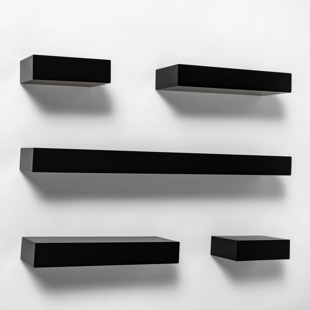 Photos - Garden & Outdoor Decoration 5pc Modern Wall Shelf Set Black - Threshold™: MDF Composite, Open Shelves, Includes Mounting Hardware