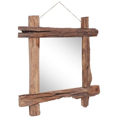 Rustic Square Natural Reclaimed Wood Log Mirror