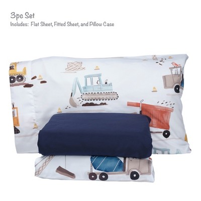 Blue Construction Vehicle Twin Microfiber Sheet Set