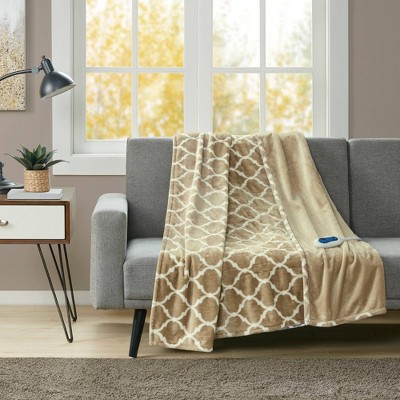 Tan Electric Knitted Reversible Machine Washable Throw Blanket