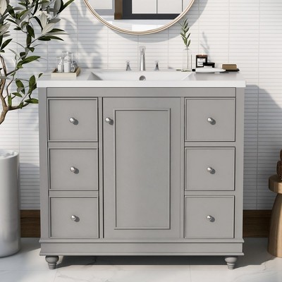 36" Modern Bathroom Vanity with Single Sink , 4 Drawers and 1 Cabinet Door