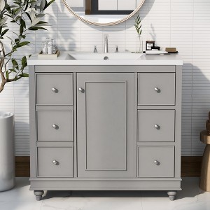 36" Modern Bathroom Vanity with Single Sink , 4 Drawers and 1 Cabinet Door - 1 of 4