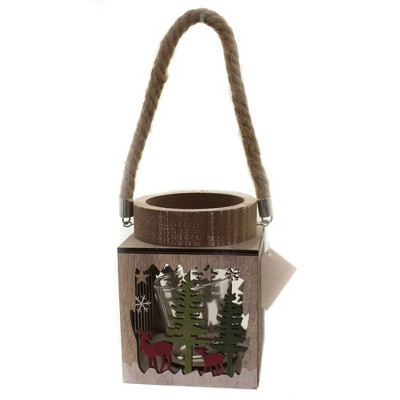 Christmas 6.25" Winter Scene Lantern Deer Votive Holder Woods  -  Candle Holders