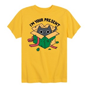 Boys' - Instant Message - Cat Christmas Present Short Sleeve Graphic T-Shirt - 1 of 4