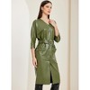 Allegra K Women's Faux Leather 3/4 Sleeve Button Down V Neck Party Club Midi Dresses - 4 of 4