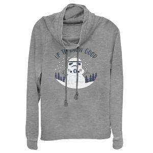 Juniors Womens Star Wars Christmas Snowman Stormtrooper Cowl Neck Sweatshirt - 1 of 3