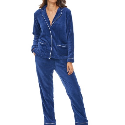 ADR Fleece Women's Pajamas Pants & Long Sleeve Button Down Pajama Cozy PJ Set