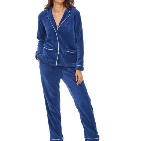 ADR Women's Plush Fleece Pajamas Set, Button Down Winter PJ Set Midnight  Blue 3X Large