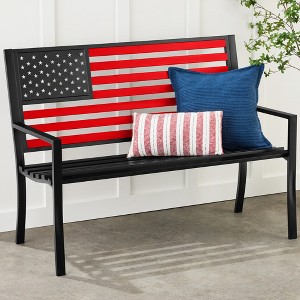 Best Choice Products Indoor Outdoor Steel Garden Bench w/ American Flag Backrest, 790lb Capacity - 1 of 4