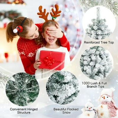 6ft Snow Flocked Pine Christmas Tree with Lights