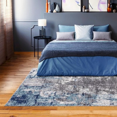 Blue and Gray Abstract 5' x 7' Synthetic Area Rug