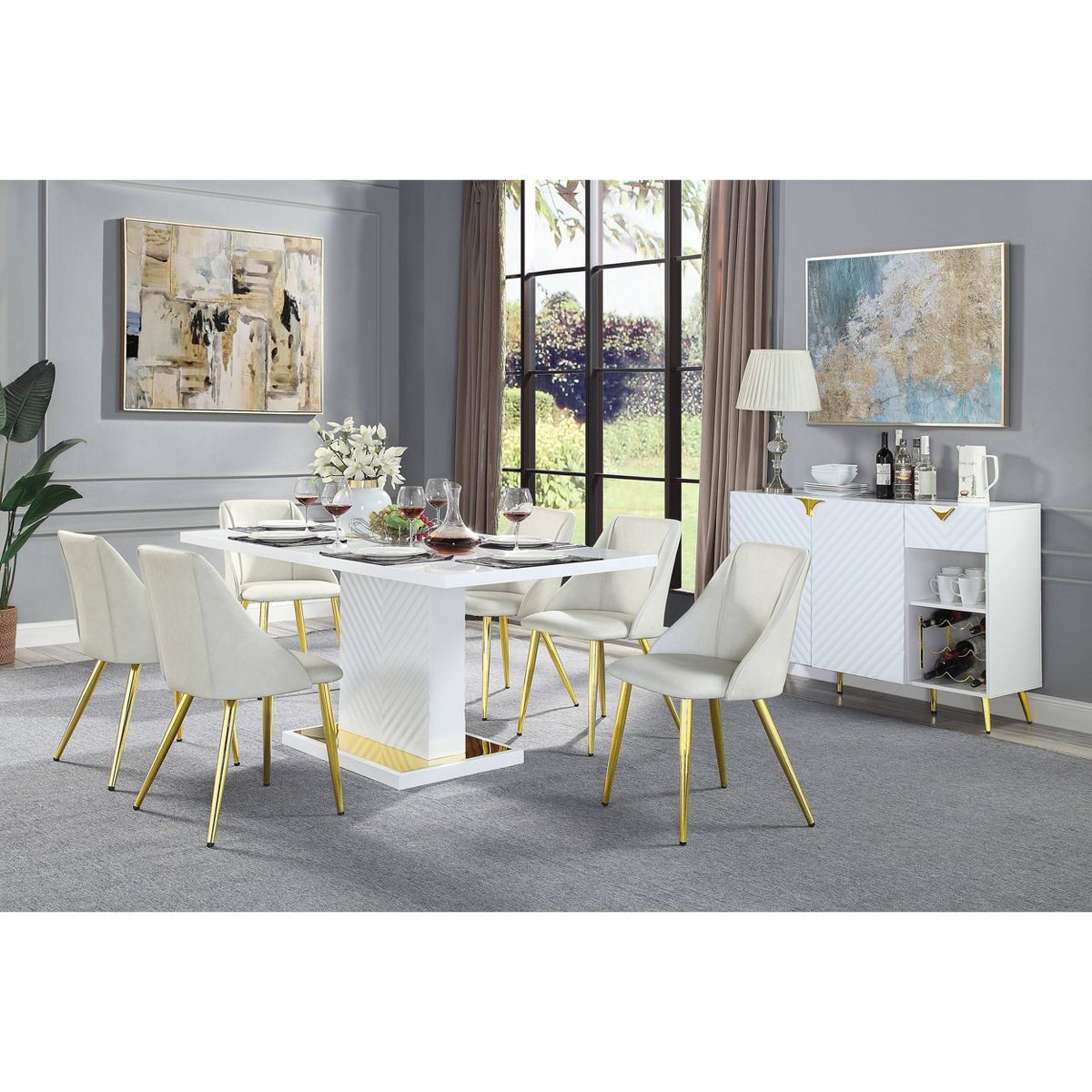Acme Furniture 71" Gaines Dining Table: High Gloss, Gold Accent Pedestal - thumbnail 4