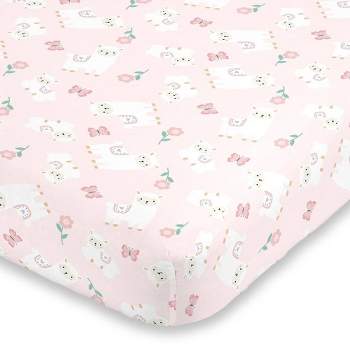 Little Love By NoJo Sweet Llama and Butterflies Super Soft Fitted Crib Sheet - Floral Pink and White