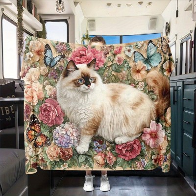 Cozy Ragdoll Cat Flannel Throw Blanket, Perfect for Car Naps and All Seasons, Christmas Gift.