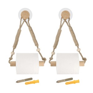 Unique Bargains 90% Cotton Jute Rope Wood Wall-mounted Toilet Paper Holder - 1 of 4