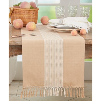 Beige Cotton Stripe Design Table Runner, 16" x 72"