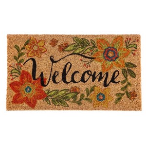 Evergreenful Floral Welcome Indoor Outdoor Natural Coir Doormat 1'4"x2'4" Orange - 1 of 3