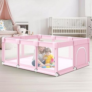 Playpen 74"x50" PlayPen for Babies and Toddlers Pink - 1 of 3