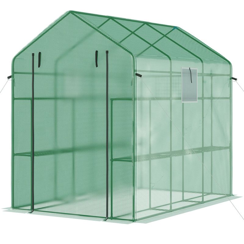 Outsunny Walk-in Greenhouse, 2-Tier Shelf Hot House, Roll Up Zipper Door, UV protective for Flowers, Herbs, Vegetables, 4 of 7