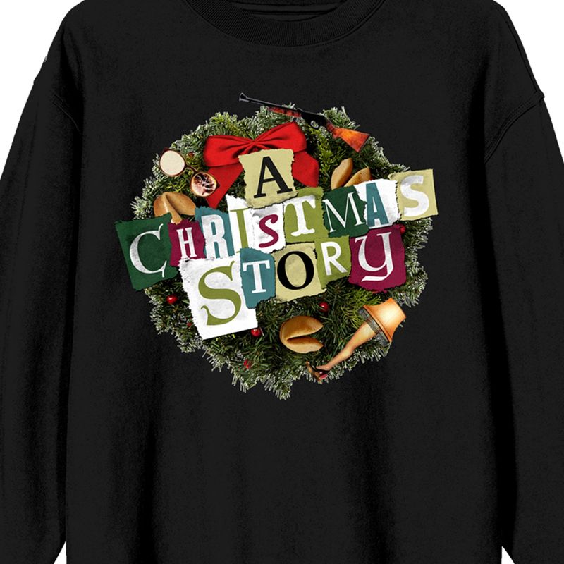 A Christmas Story Wreath Women's Black Long Sleeve Sweatshirt, 2 of 4