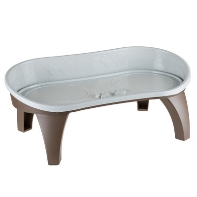 Pet Adobe Elevated Pet Feeding Tray for Pet Bowls With Splash Guard and Nonskid Feet - 21" x 11" x 8.5", Light Tan/Brown