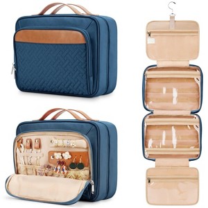 Travel Hanging Toiletry Bag for Women, with Jewelry Organizer Compartment，Blue - 1 of 4