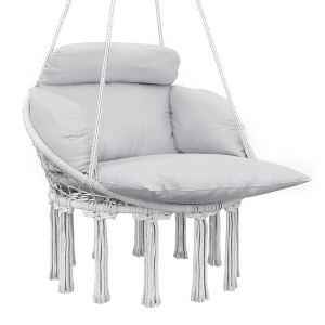 Outsunny Hanging Hammock Chair, Cotton Rope Macrame Swing Chair with Large Cushion, Chain, Steel Frame for Indoor Outdoor Patio Balcony - 1 of 4