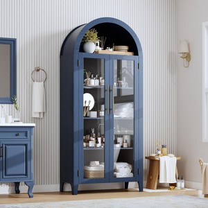 63'' Arched Pantry Storage Cabinet, Farmhouse 5 Tier Bookcase with Adjustable Shelf and 2 Glass, for Kitchen, Living Room, Bedroom - 1 of 4