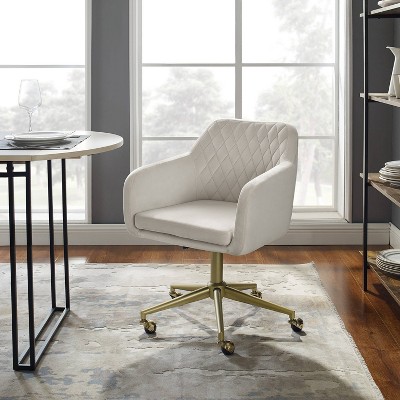 ErgoQuilt 25'' Off-White Fabric Swivel Office Chair with Gold Metal Base
